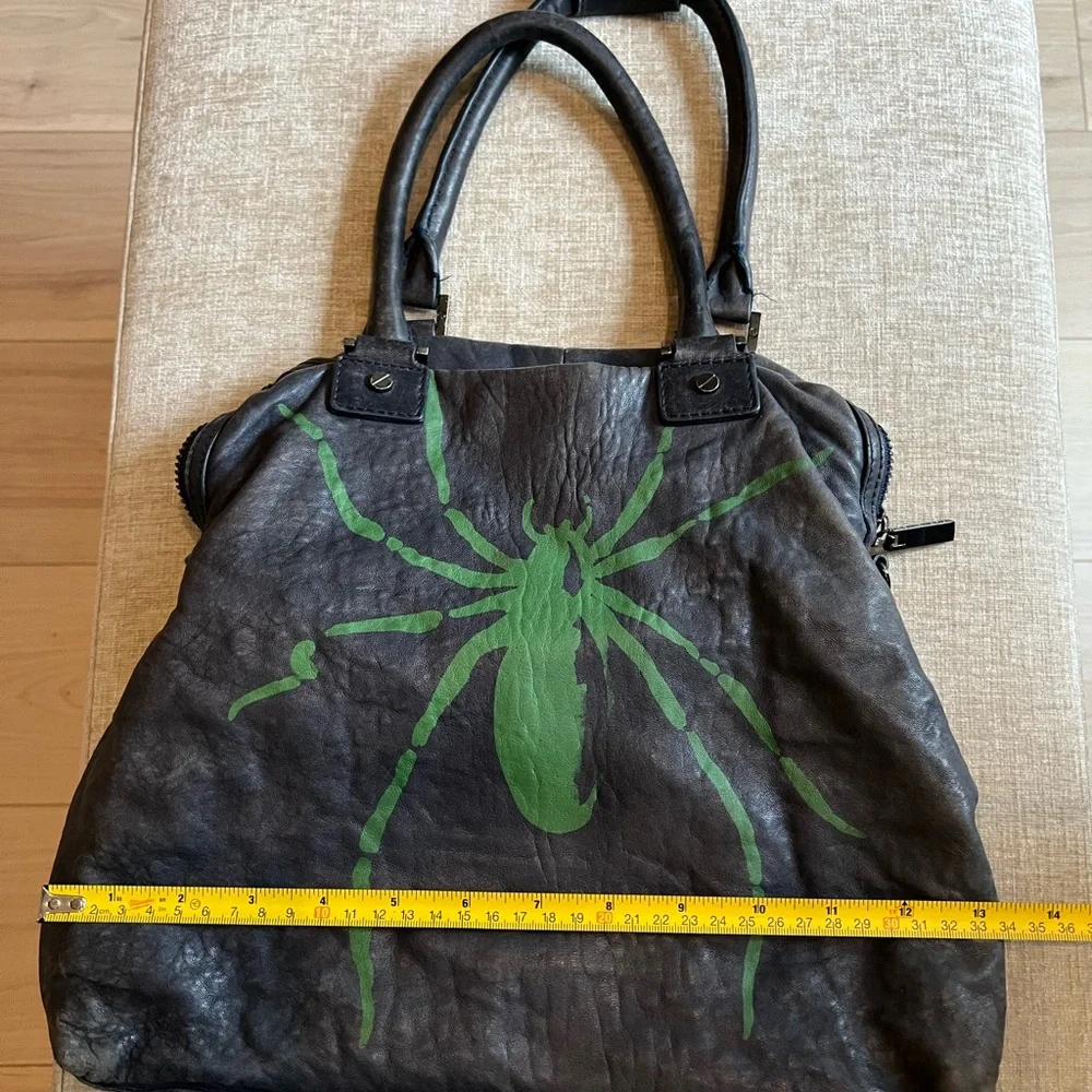 Vintage Tory Burch- Blue Leather Bowling Tote with Hand Painted Green Spider - Picture 3 of 10